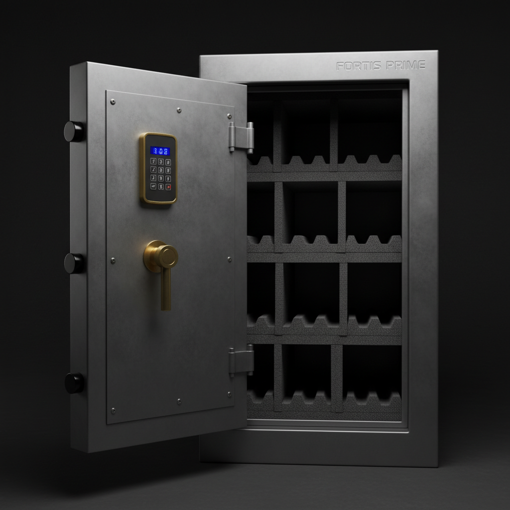 Heavy-duty gun safe with digital keypad and organized interior