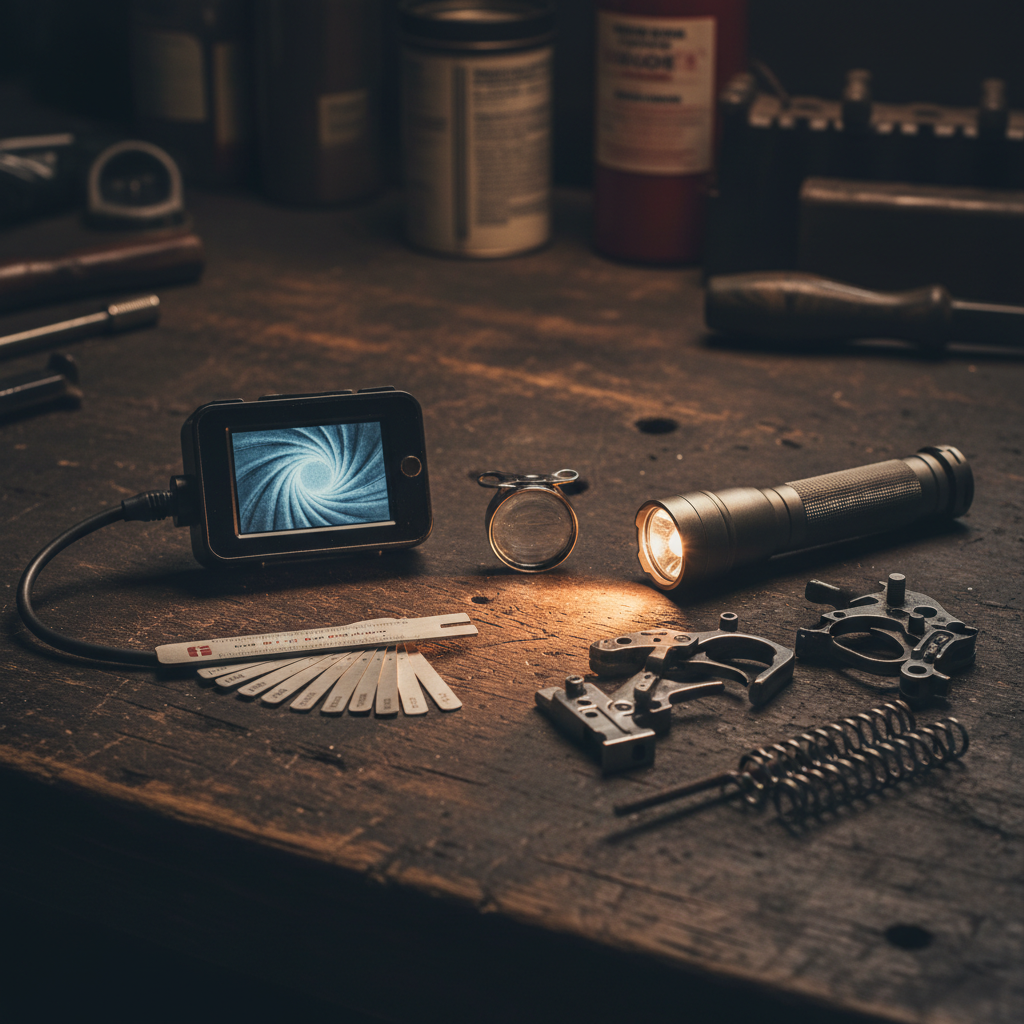 Detailed inspection of firearm components showing wear indicators