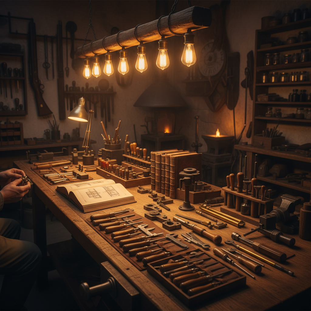 Craftsman workshop with quality tools and reference books