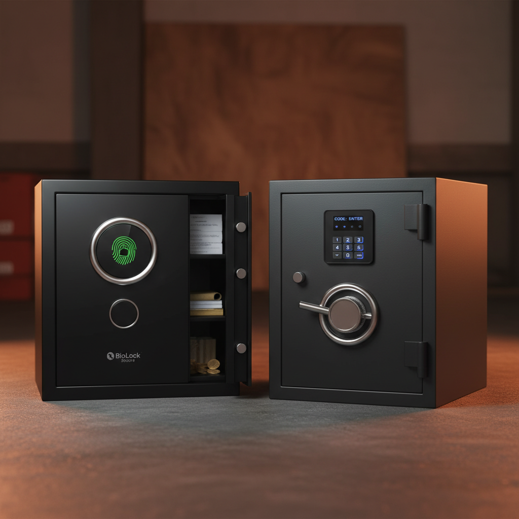 Three quick-access safes showing biometric, keypad, and RFID entry methods