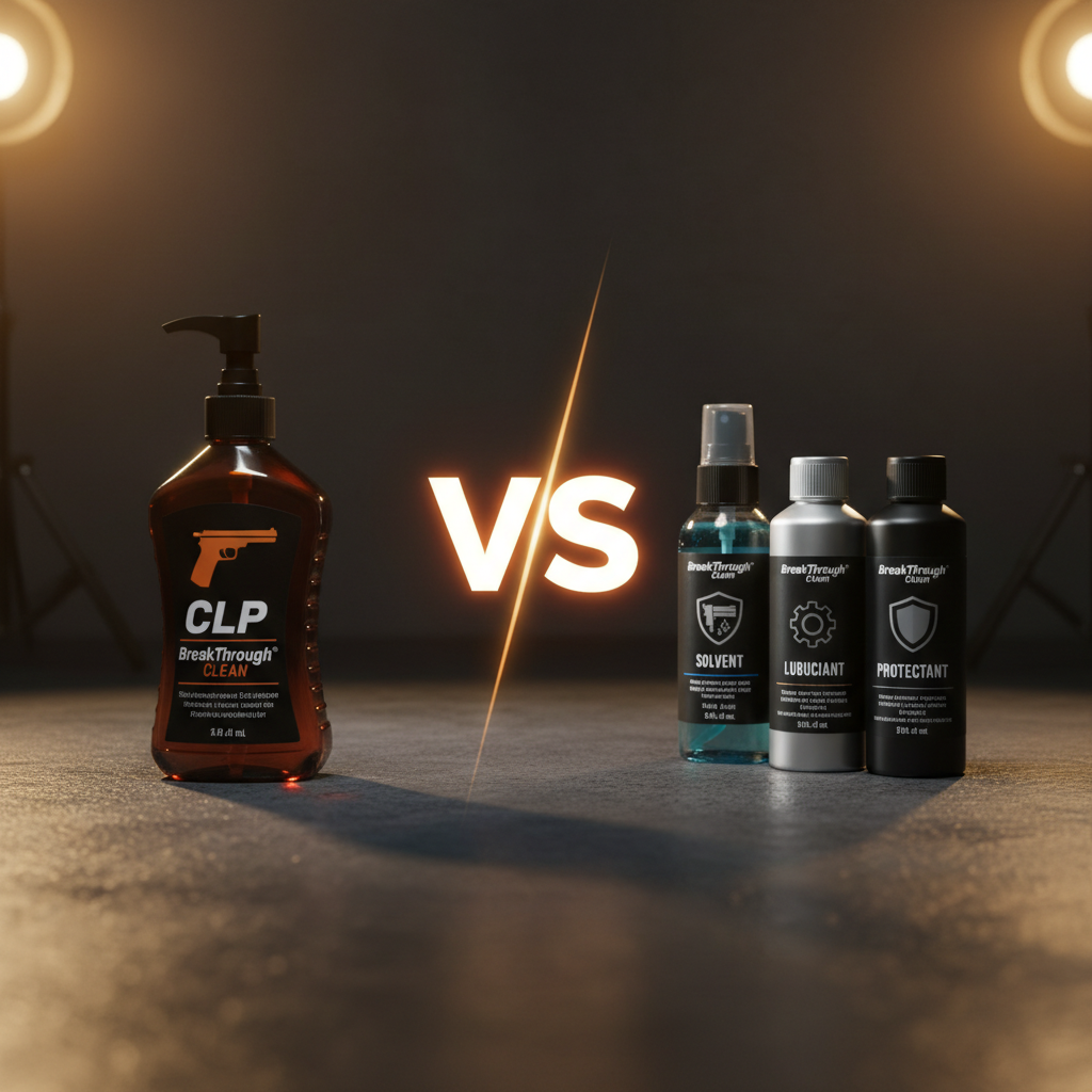 CLP bottle alongside separate solvent and lubricant bottles for comparison