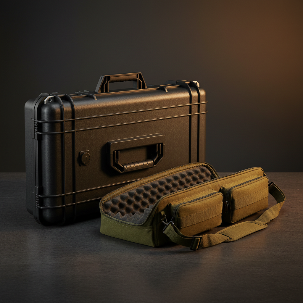 Hard rifle case and soft rifle bag side by side for comparison