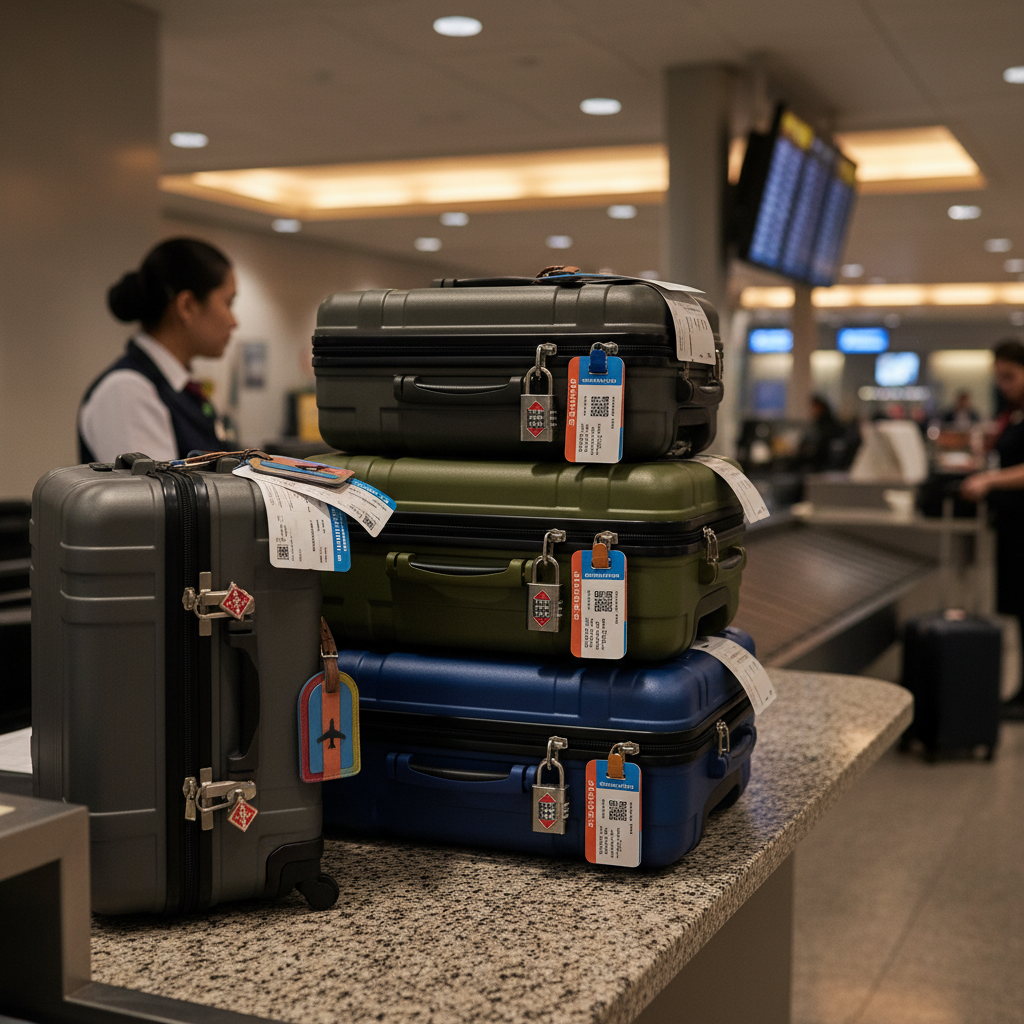 Hard-shell firearm travel cases with TSA-compliant locks at an airport check-in area