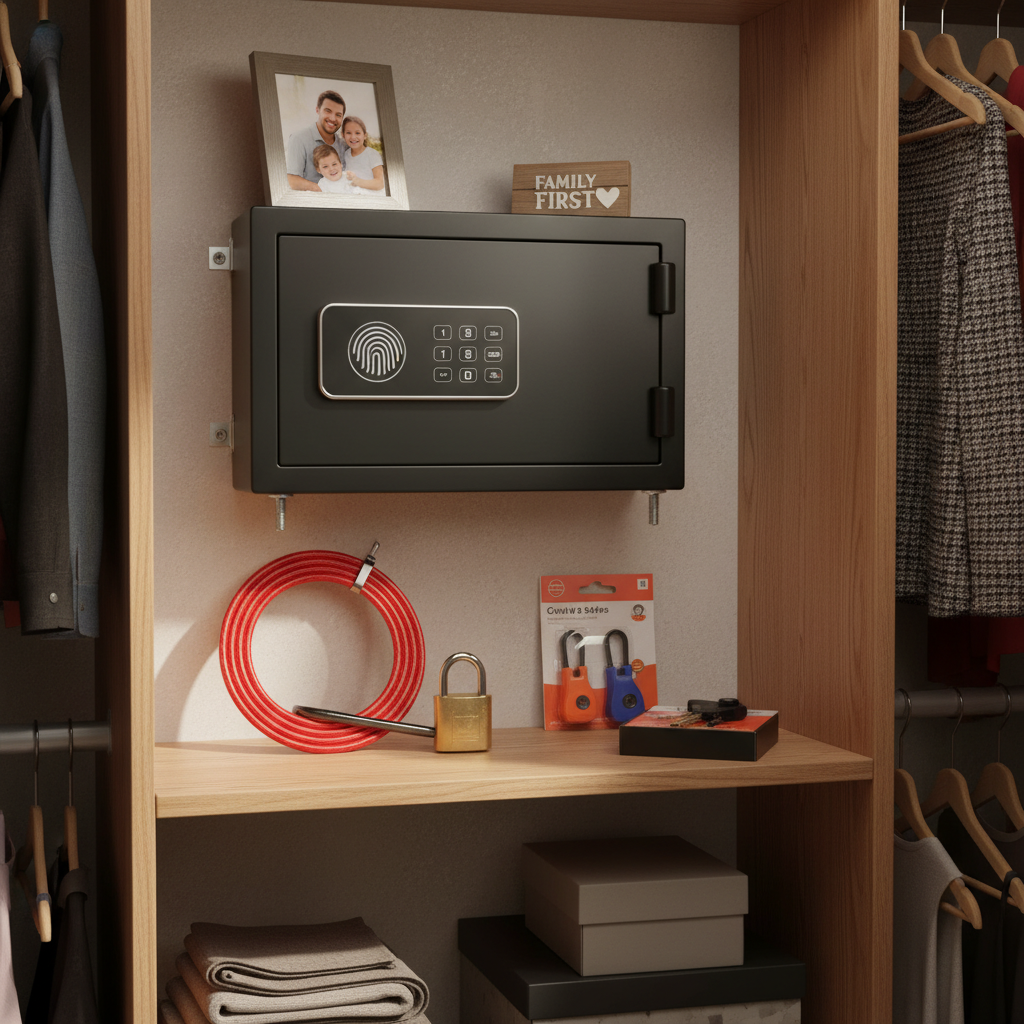 Safe firearm storage with childproof safety mechanisms